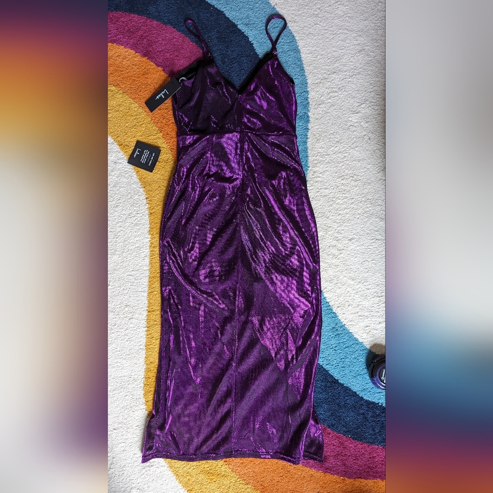 NWT Lulu's Purple Metallic Shimmer Dress - Picture 12 of 14